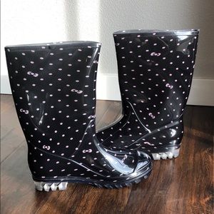 Never Worn! Black & Pink Polka Dot Rain Boots